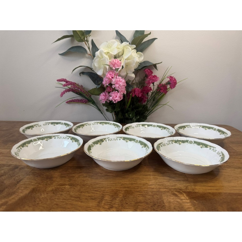 Vintage Paragon Lynwood Green Floral Rimmed‎ Dessert Bowls MCM Dining Nappy